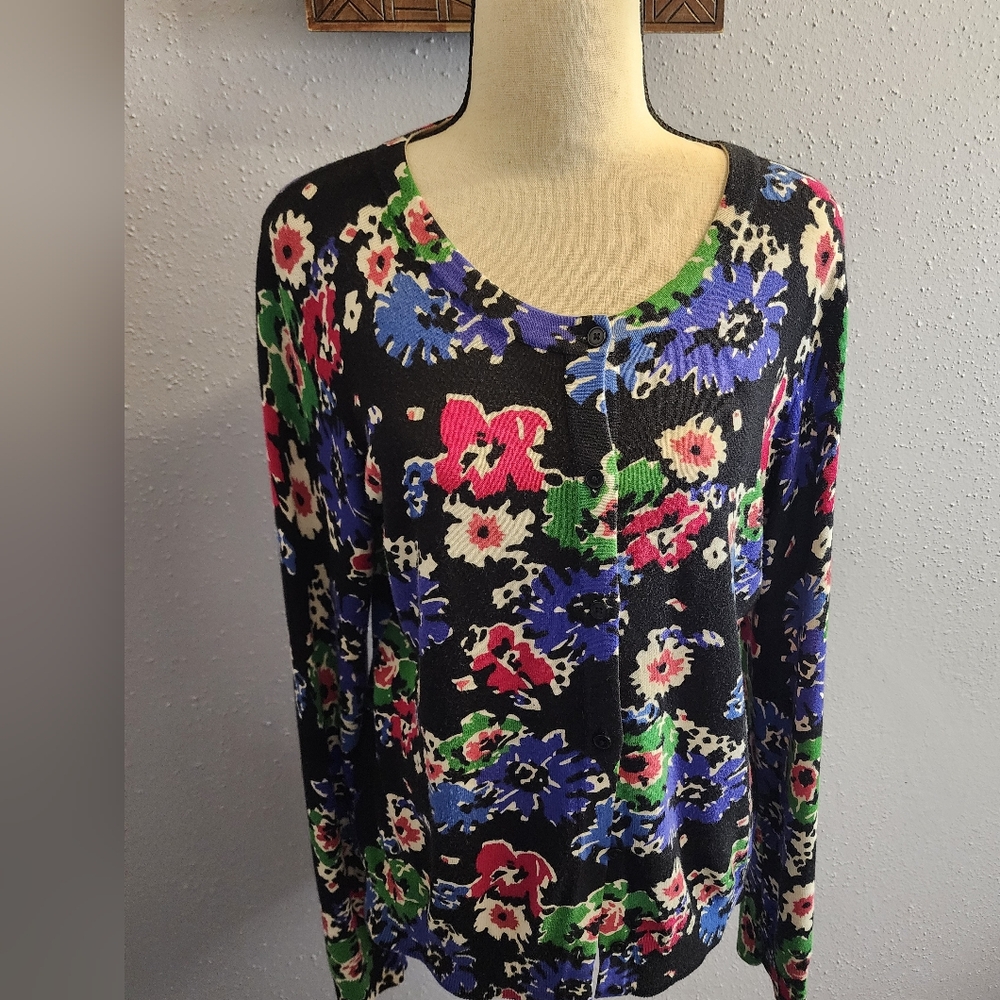 Talbots Floral Women's Cardigan Black, Blue, Red.  Medium